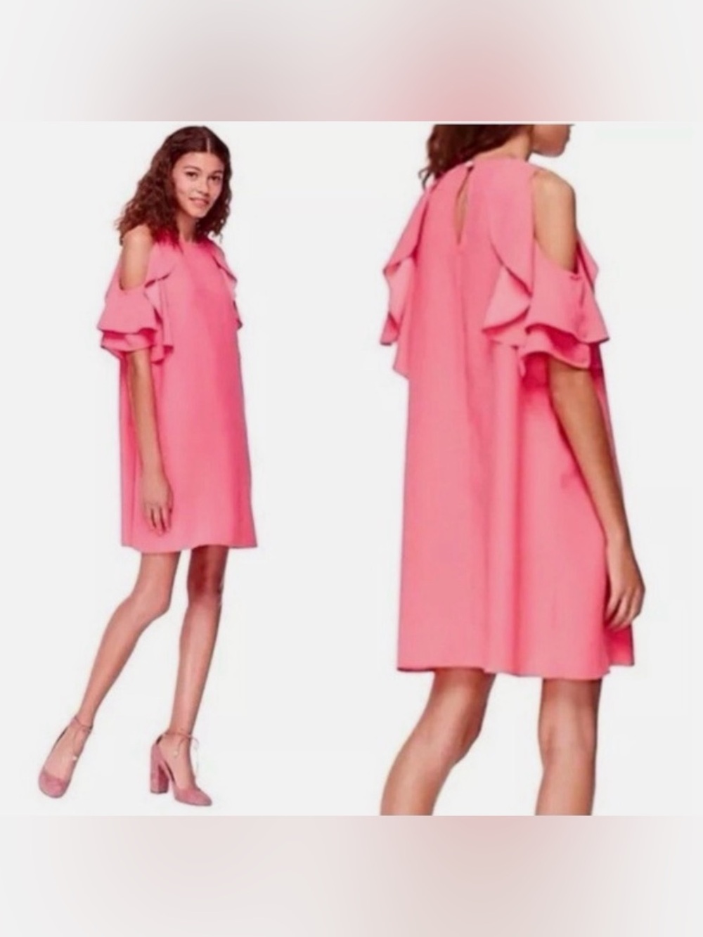 kate spade Coral Pink Cold-Shoulder Ruffle Shift Dress Crepe XL